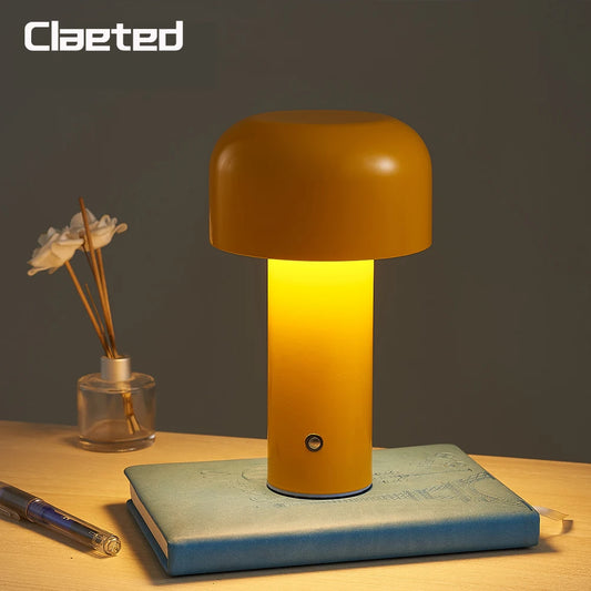 Italian Designer Mushroom Table Lamp Portable Cordless Touch Rechargeable Decor Bedside Desktop Restaurant Hotel Night Light USB